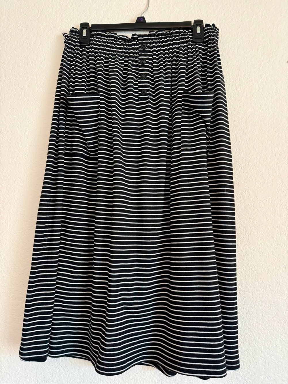 Tickled Teal Black & White Striped Button-Front Midi Skirt XL